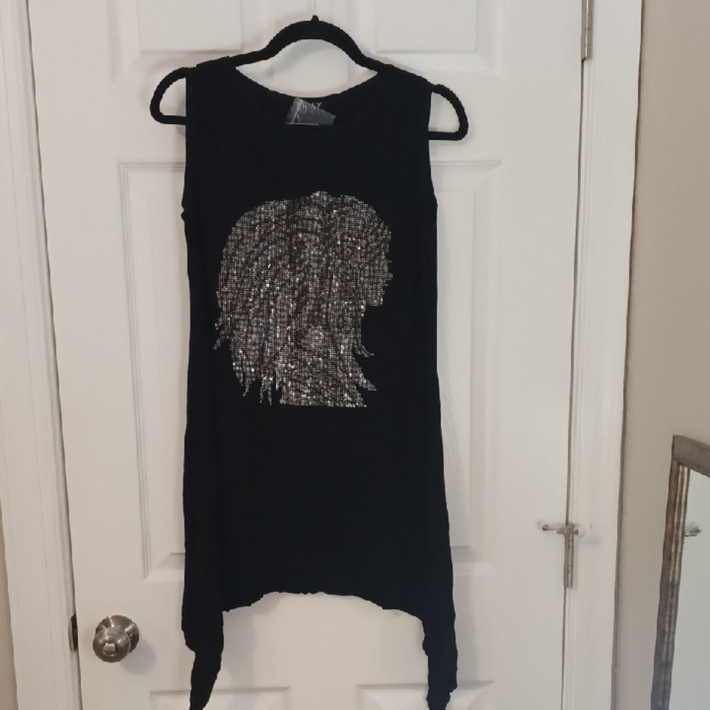 Black Tank Top With Rhinestone Graphic Design